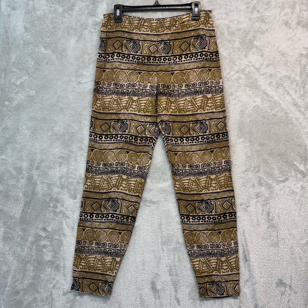 Chicos Tribal Print Tapered Patterned Brown Black Pants Size M/Chico’s 0